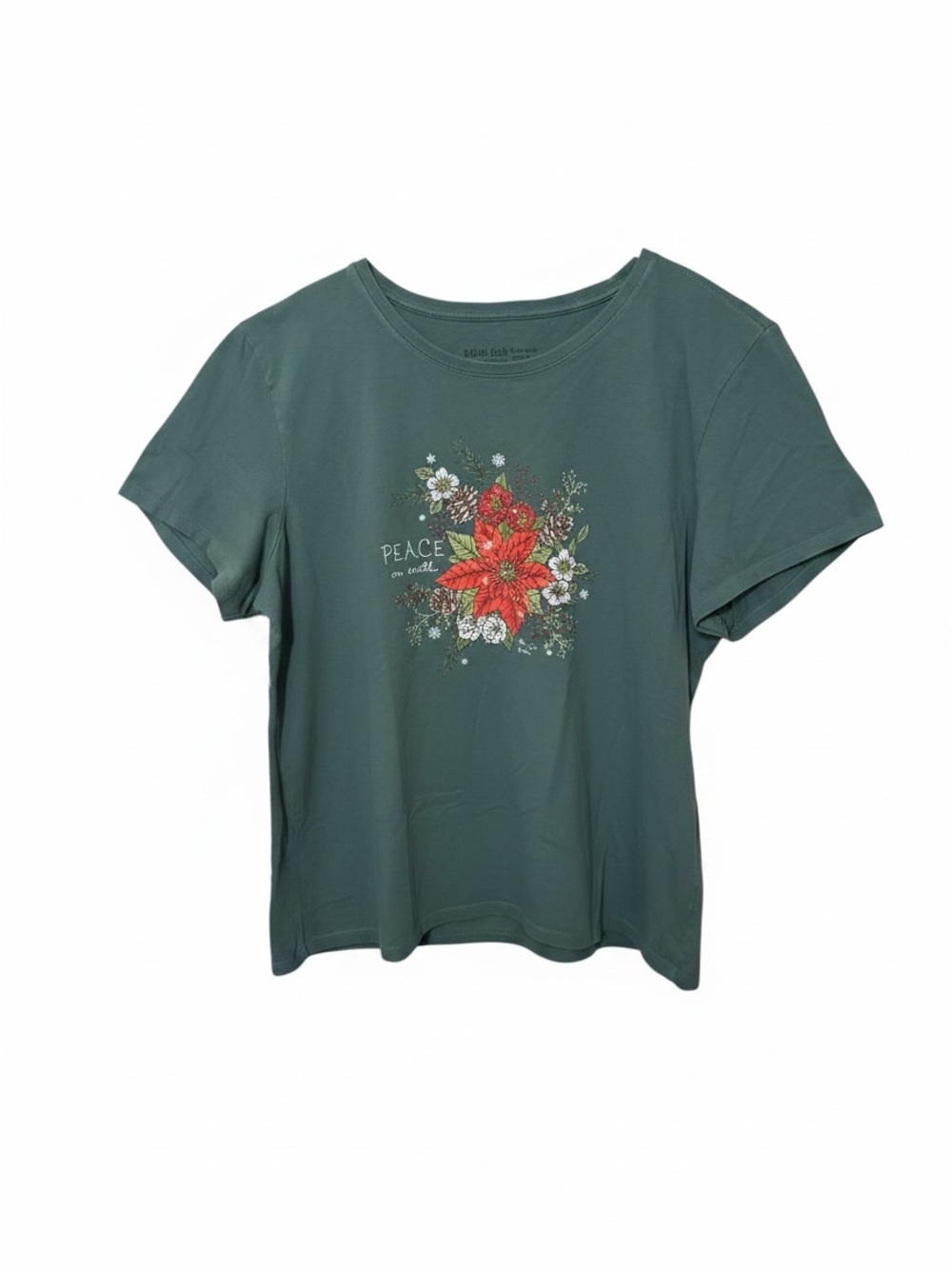 Life is Good Green Floral 'Peace on Earth' Women's Tee Size XXL